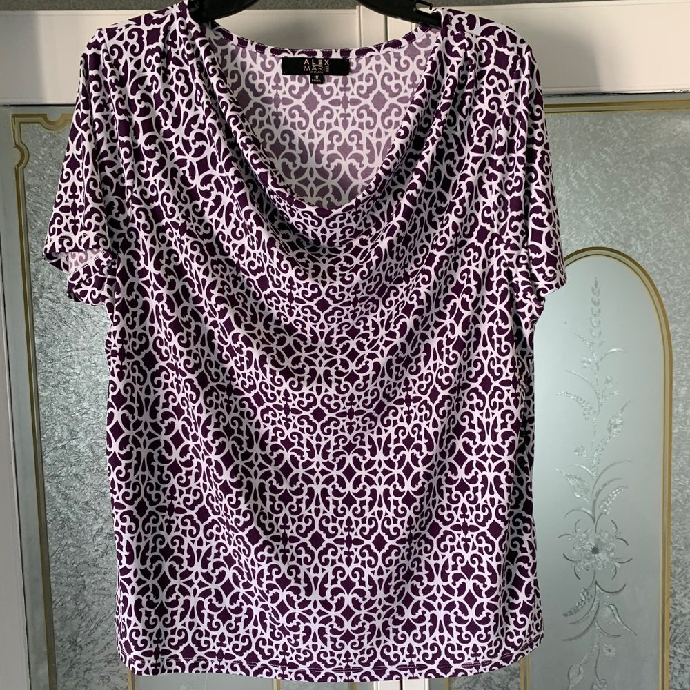 Alex Marie Short Sleeve Draped Neck Top, Size 1X